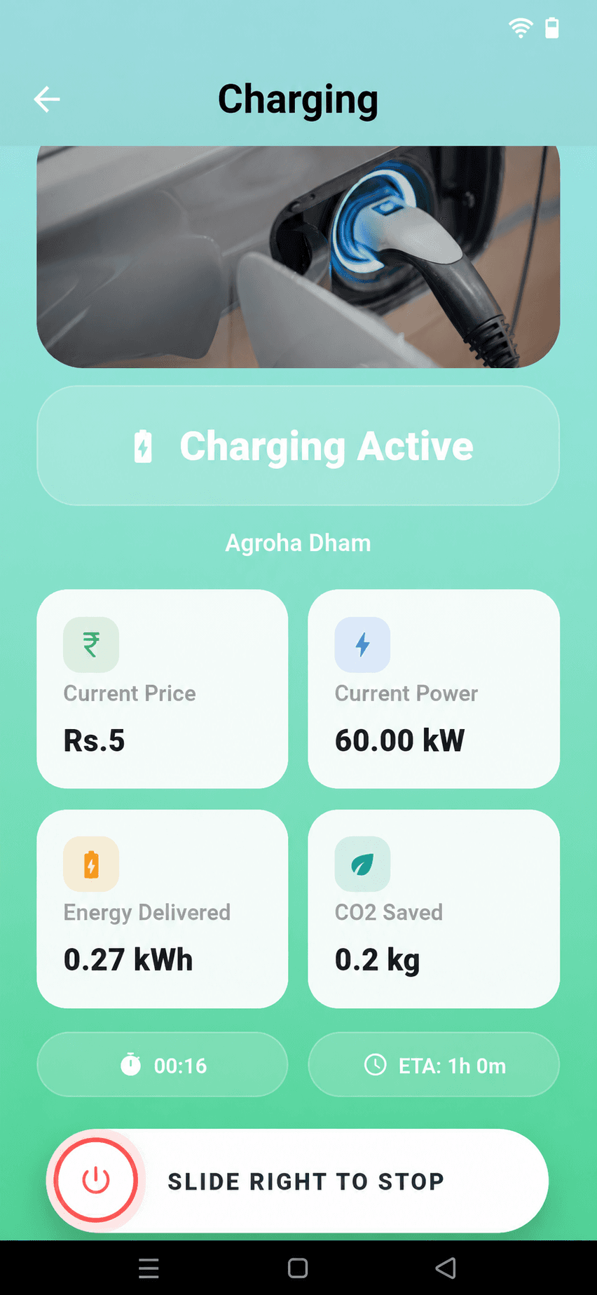 Electric Adda app active charging session screen