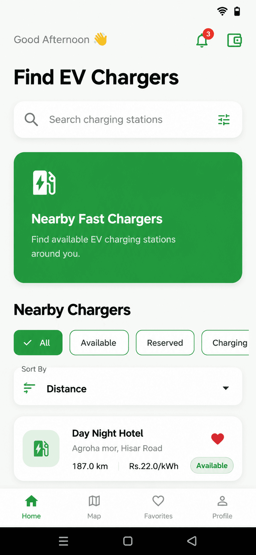 Electric Adda app find EV chargers screen